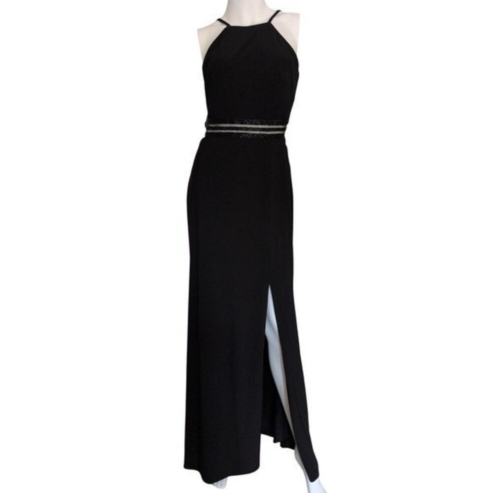 Morgan Co Open Corset Back Prom Dress 6 Halter Evening Gown Bead Elegant Glam - Picture 2 of 9